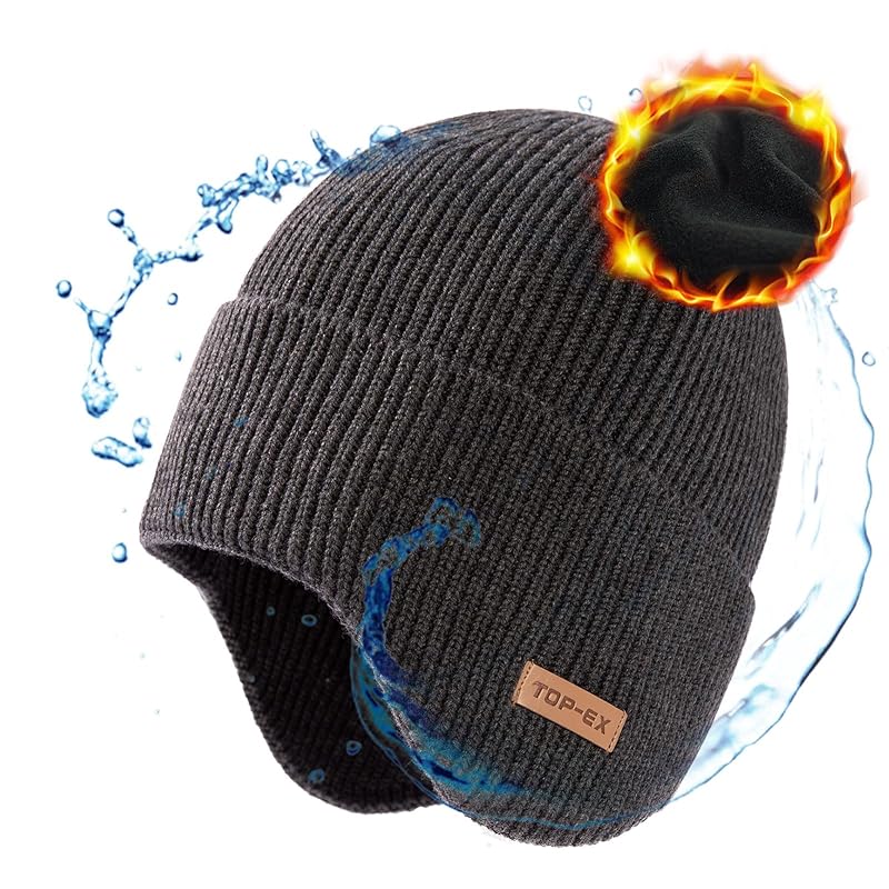 

[TOP-EX] large size men s With earmuffs knit hat merino wool waterproof hat knit cap ski hat snowboarding hat small face effect Cold protection autumn