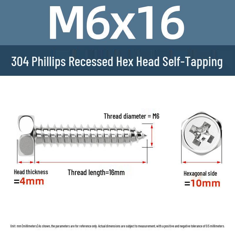 Yigu 304 Stainless Steel Phillips Recessed Hex and Slotted Self-Tapping Screws for Wood, M3-M8