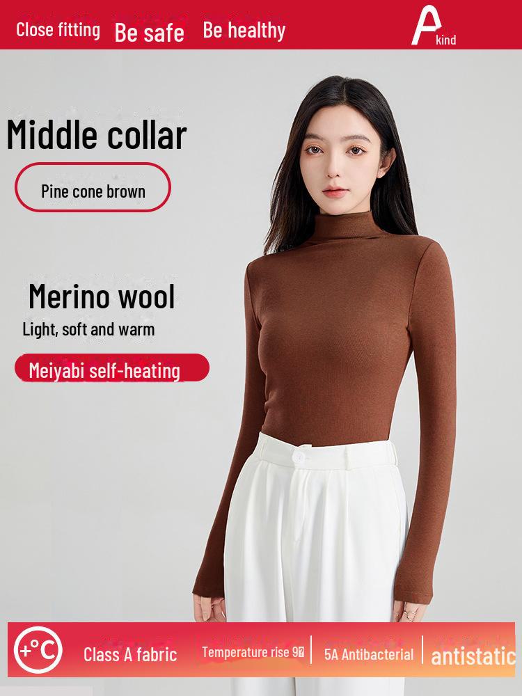 

Women s Slim Fit Long-Sleeve Wool Top for Autumn and Winter: Cozy and Versatile Mid-Neck Design S