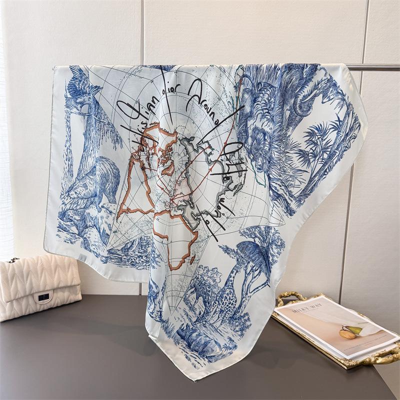 

Map Animal Simulation Silk Printing Large Square Scarf Silk Scarf Shawl Headscarf Beach Scarf Neck Scarf Decorative Women S Scarf 90*90cm