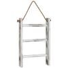Rustic French Country 3-Tier Wooden Ladder Shelf - Wall-Mounted Towel and Scarf Rack with Natural Jute Rope