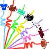24Pcs Football Party Favors Straws Reuseable Football Design Straws for Kids Teen Boys Girls Birthday Party Supplies Goodie Bag Filler Stuffers