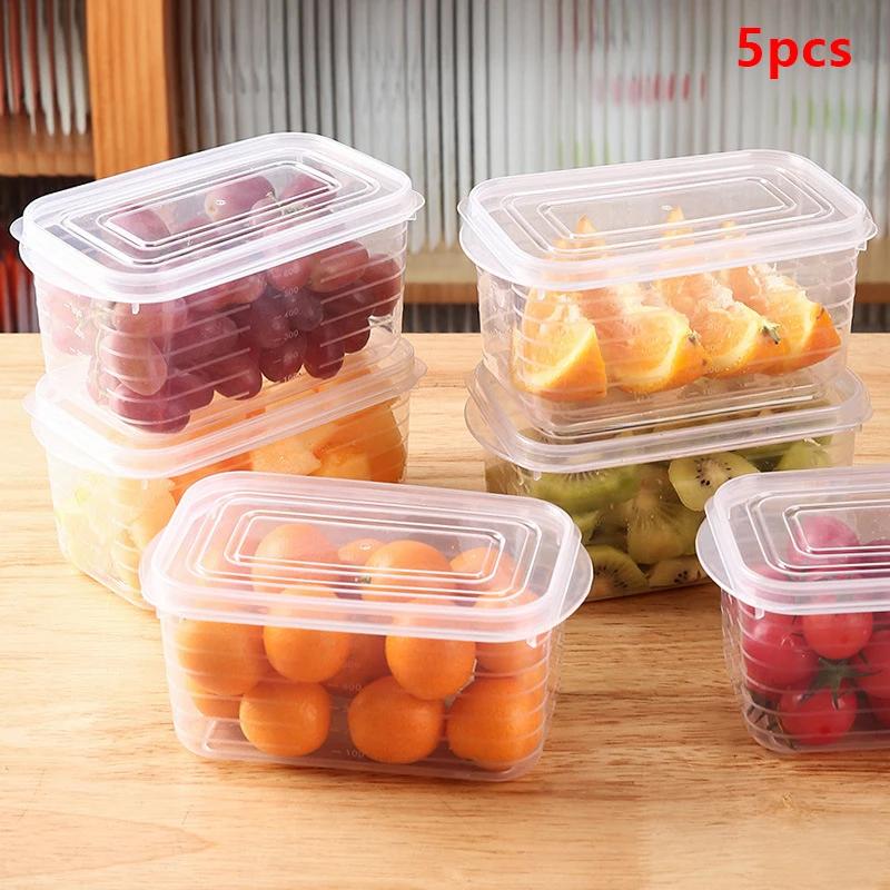 5pcs Refrigerator Storage Box Freezing Vegetable Fruit Fridge Organizer Freeze Meat Fresh-Keeping Box With Lid For Kitchen