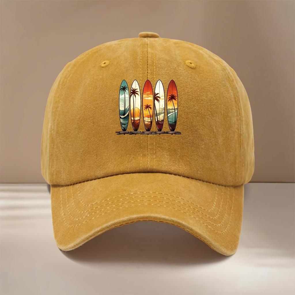 This Is a Vintage Surfboard Pattern Printed Baseball Cap Lightweight And Comfortable Adjustable Size Curved Brim Hat Unisex Ind
