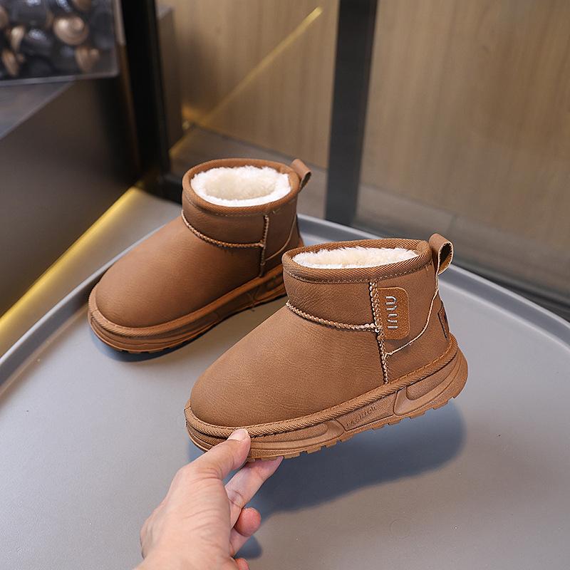 Children's Snow Boots Winter New Girls Fashion Short Boots Medium and Older Children's Fleece Thickened Leather Boots Boys' Warm Cotton Boots