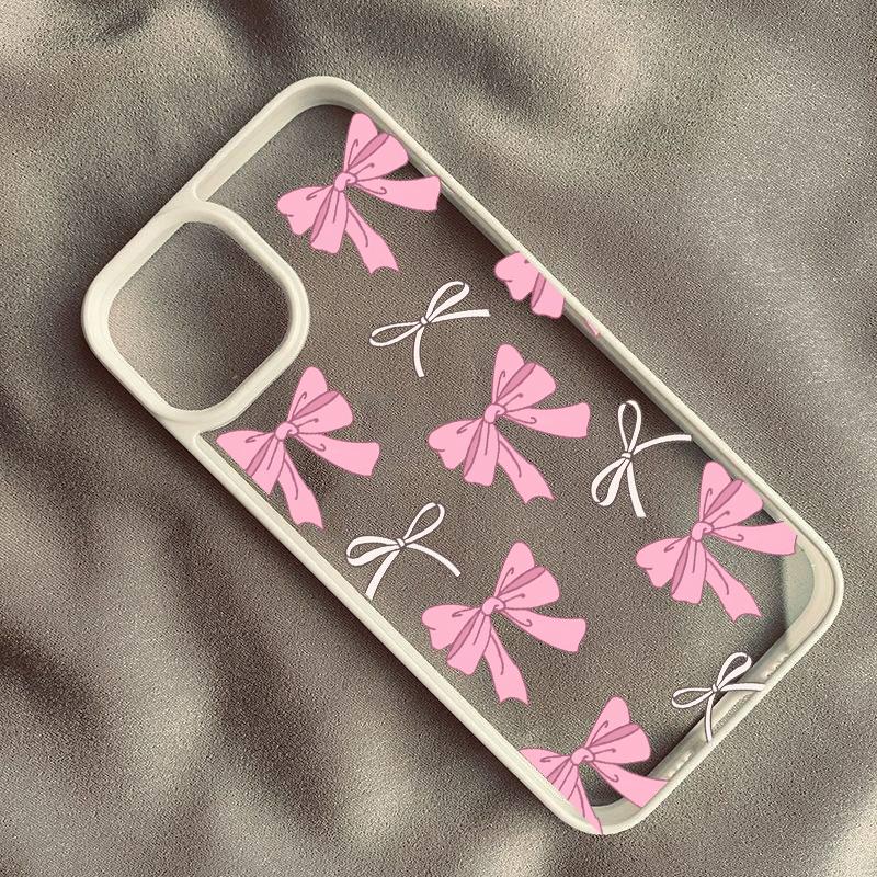 Husă de telefon cu fundă roz încântătoare pentru iPhone 14 Pro Max 15 13 12 Mini 11 XR XS X 7 8 Plus INS Husă dură rezistentă la șoc, coreeană, cu fundă