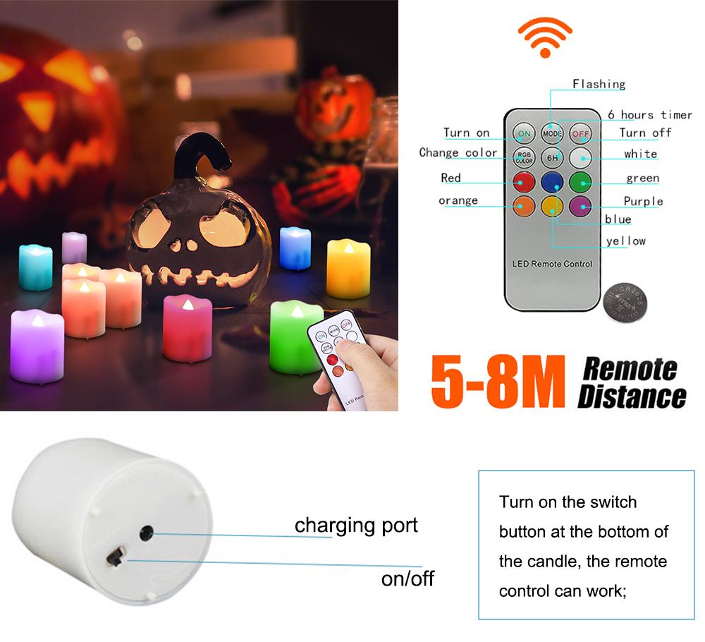 6 STÜCKE Wiederaufladbare Kerzen Timer Fernbedienung Geburtstagskerze Valentinstag Dekoration Teelichter Zimmerdekor Flammenlose LED-Kerze