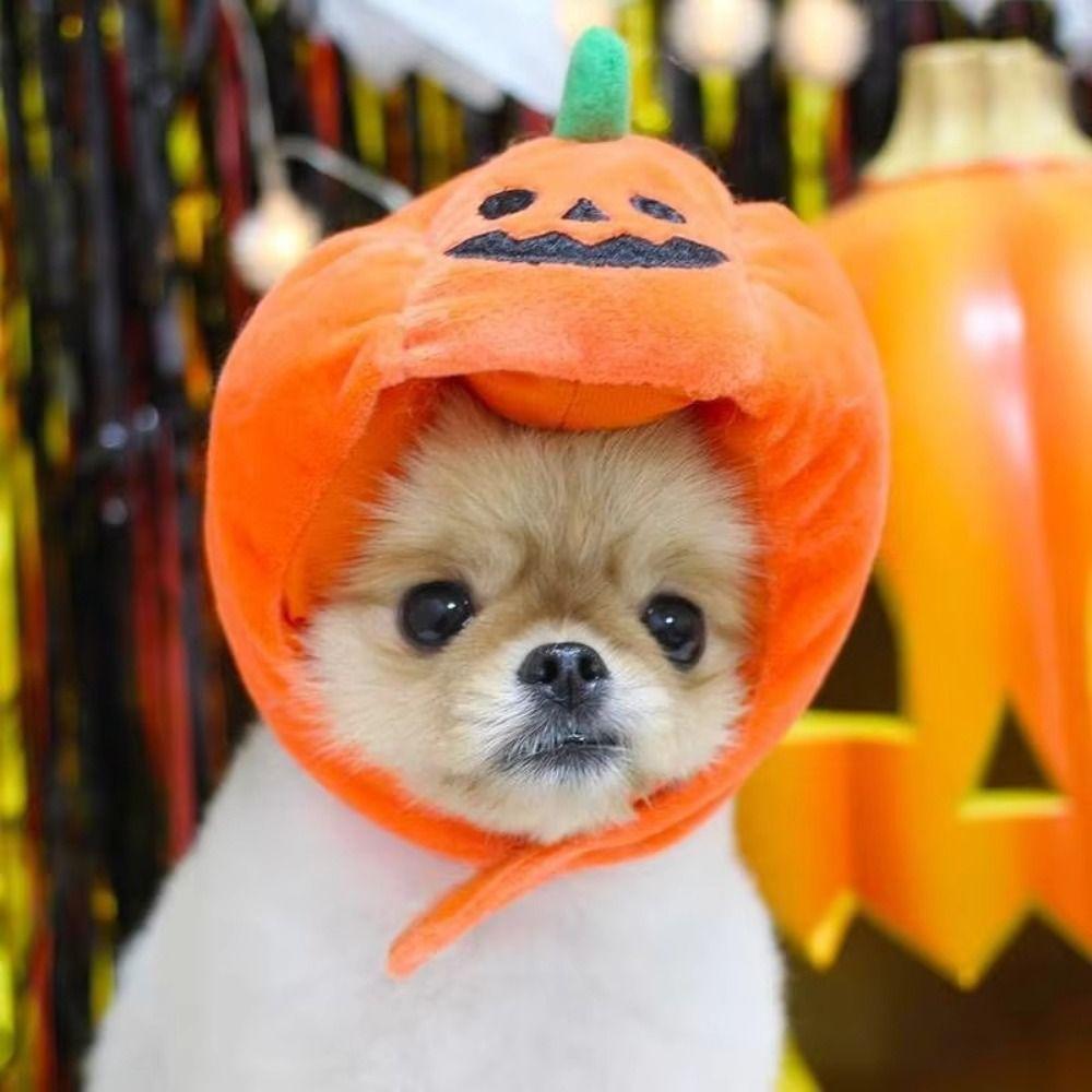 Dress Up Pumpkin Dogs Hat Headdress Plush Cat Headgear Gift Pet Halloween Hat  Dress Up