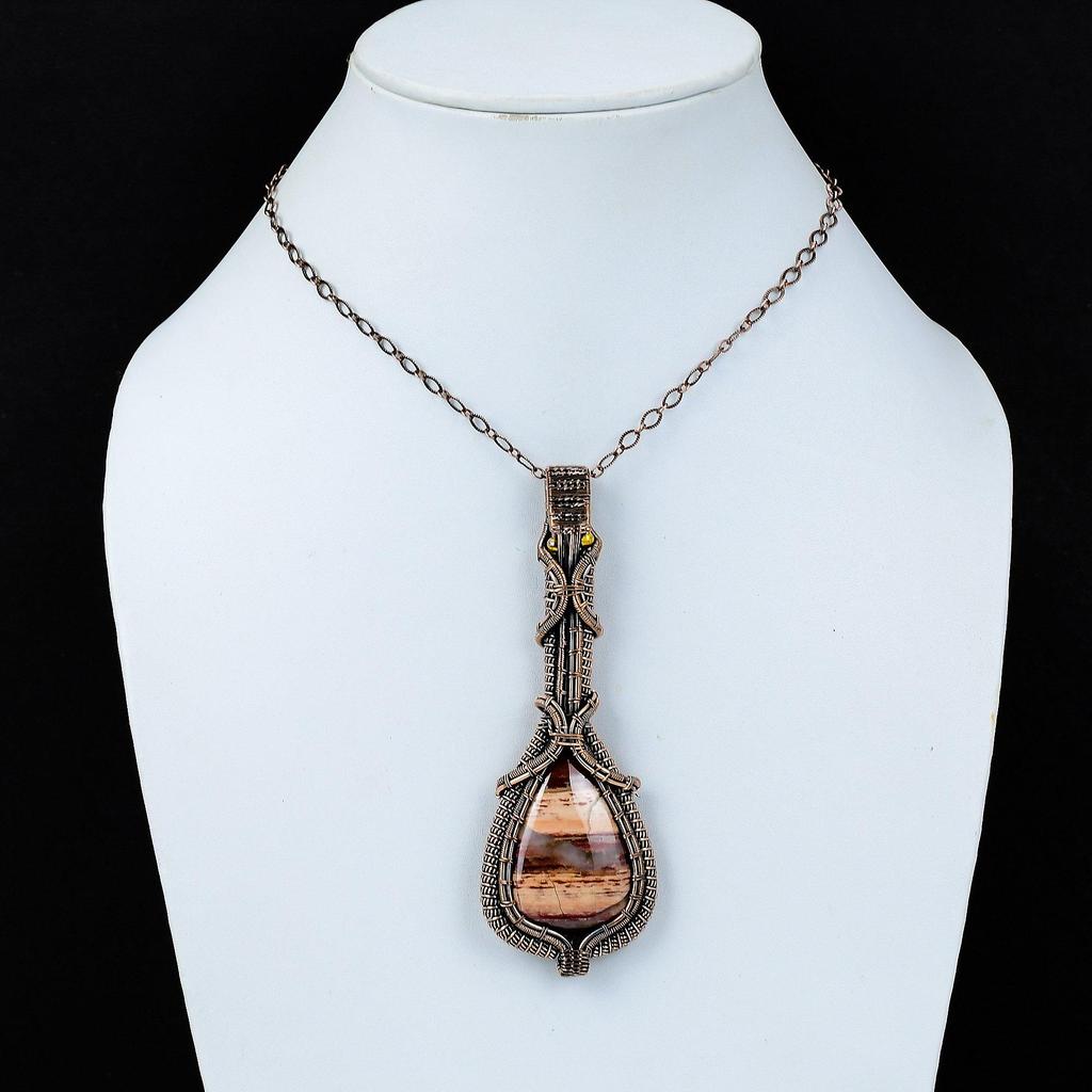 Unique Red River Jasper Gemstone Pure Copper Wire Wrapped Handmade Pendant Jewelry