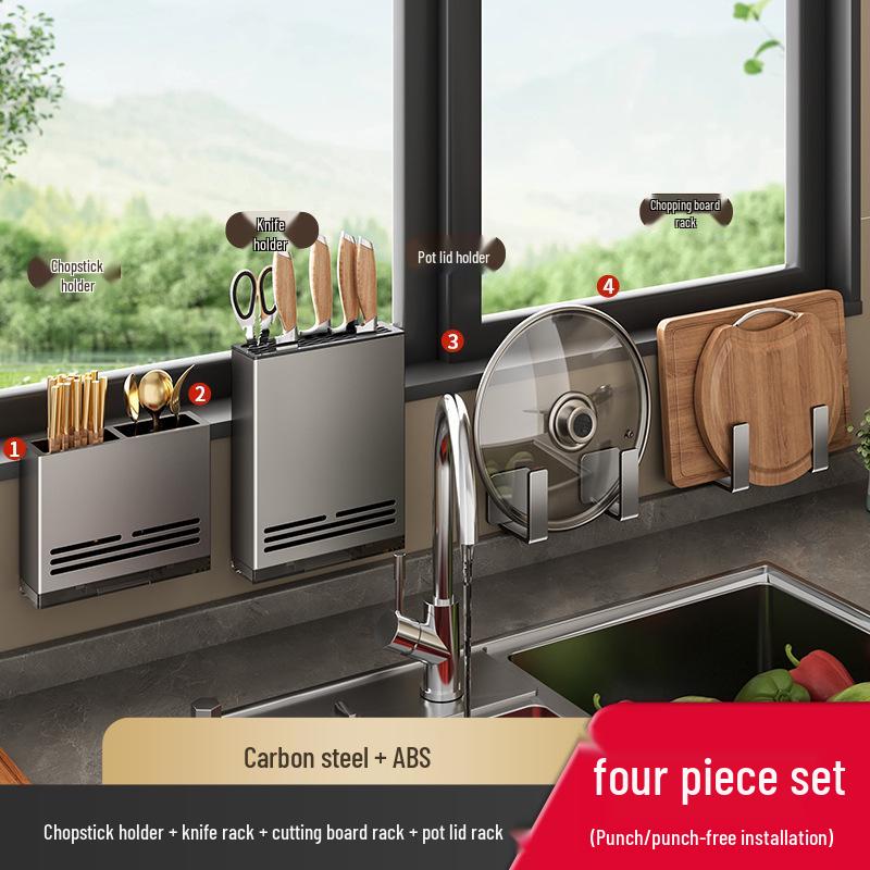 Wall-Mounted Multifunctional Kitchen Spice and Knife Organizer