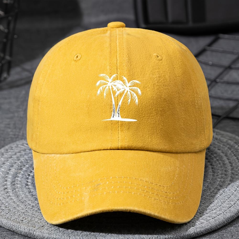 A Unisex Lightweight Fashionable Baseball Cap with a Coconut Tree Print Suitable for Boys and Girls in a Vintage Washed Style