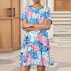 Women's Fashion Casual Round Neck Short Sleeve  Leaf Floral Print Dress