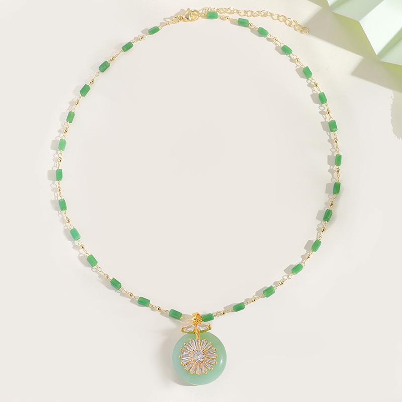 

Ping An Buckle Necklace Female Retro Ethnic Style Versatile Satisfactory Emerald Jade Pendant