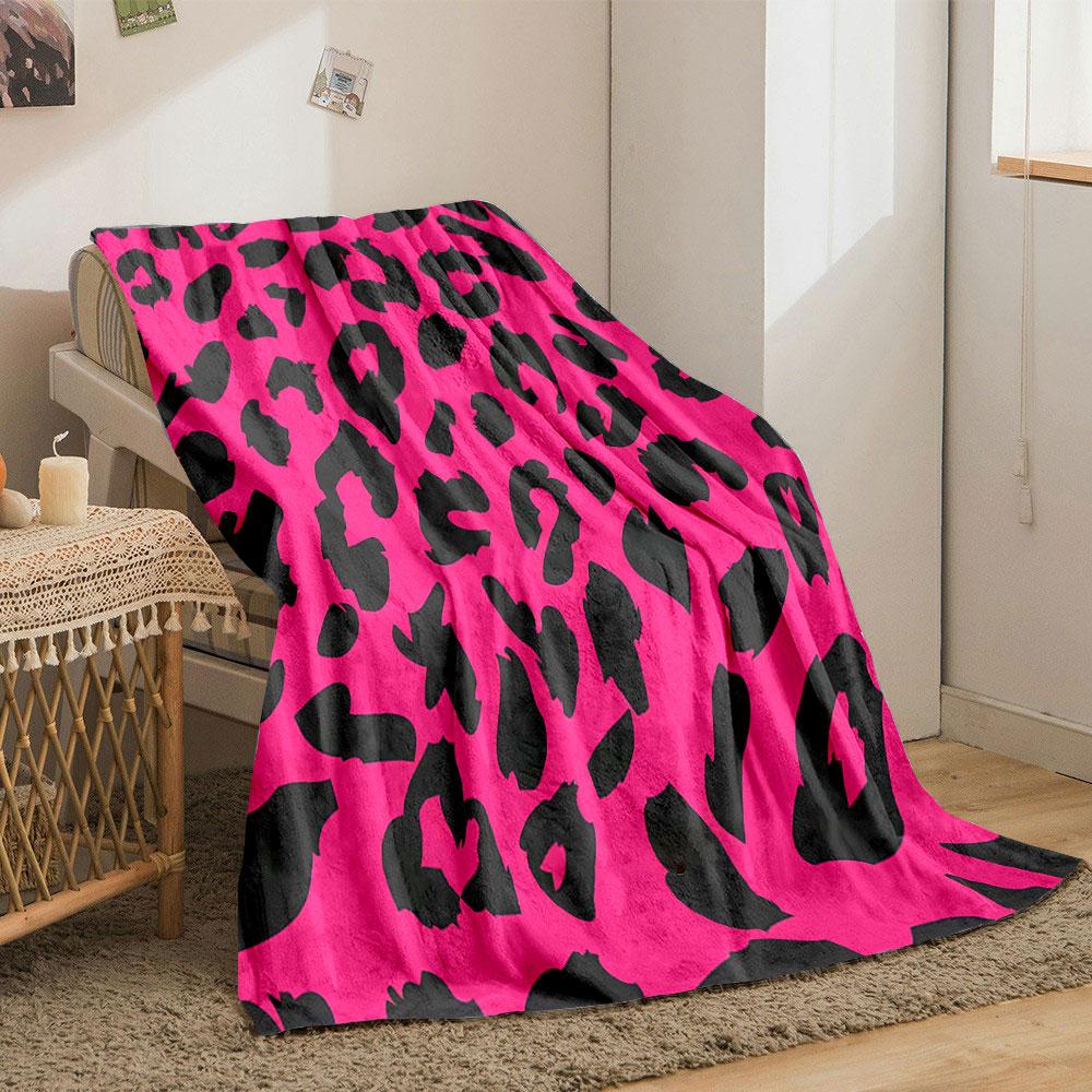 Black Irregular Shapes Resembling Leopard Spots On a Bright Pink Background. for All Seasons Blanket Lunch Break Throw Gift