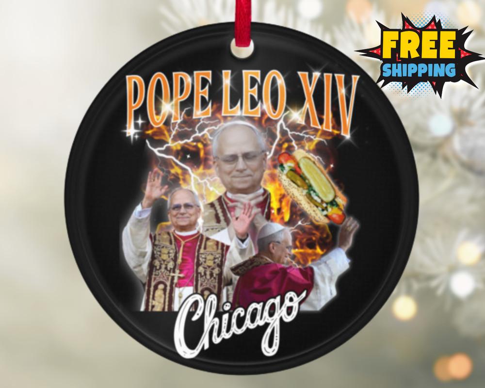 Funny Pope Leo XIV Ornament Chicago Pope Shirt Chicago Hot Dog Catholic XMAS Unisex T-Shirt S
