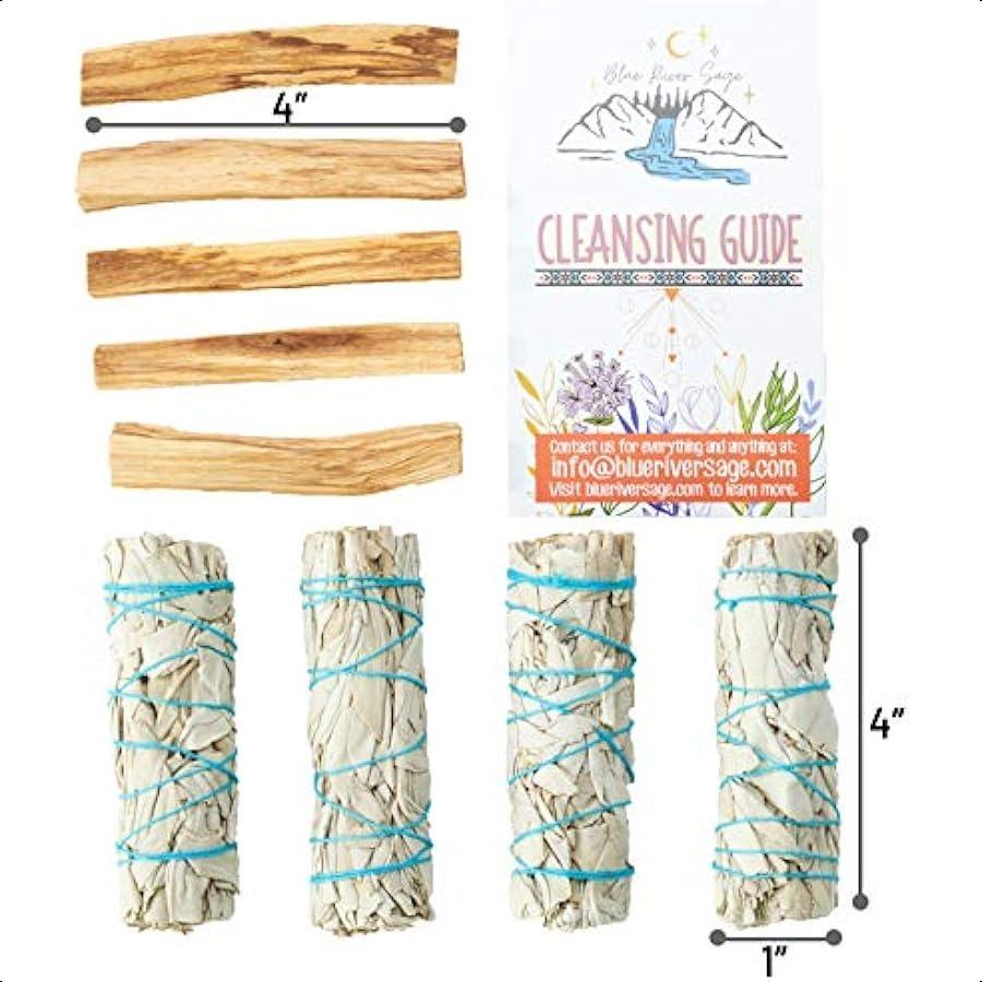 4 White Sage Smudge Sticks + 5 Palo Santo Sticks from Peru ~ for Smudging Smoke Cleanse Home or Office Spiritual Use Meditation