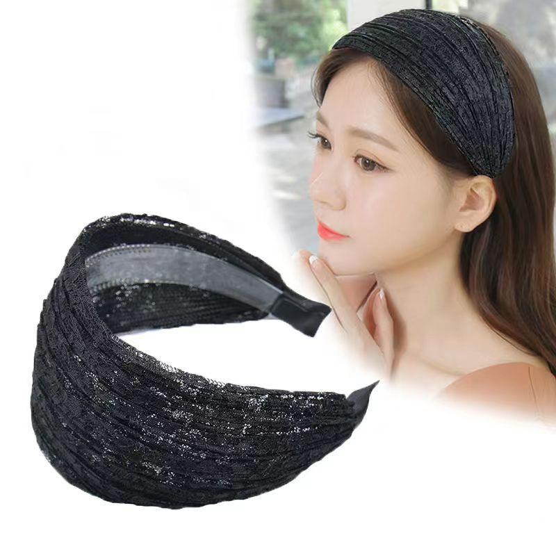 Flower Lace Mesh Hair Band Wide Side Hair Hoop Headbands For Women Lace Headwear Wide Headband Girls