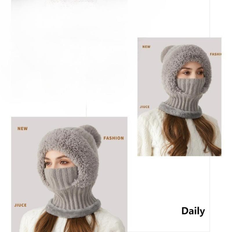 1pc Winter Fleece Lined Knit Hat with Earflap, Windproof and Warm Hooded Neck Gaiter for Outdoor Cycling,Christmas, Halloween