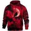 Herren Rot Schwarz Tie-Dye Rabe Blutmond Flügelphase Vollprint Hoodie Kordelzug Tasche Gothic Halloween Pullover Oberteile