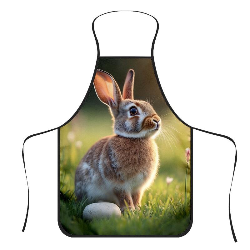 1pc Cute Rabbit Kitchen Apron, Cute Rabbit Chef Apron, Fluffy Rabbit Cooking Apron, Suitable for Women, Men, Cooking, Mothers, Fathers