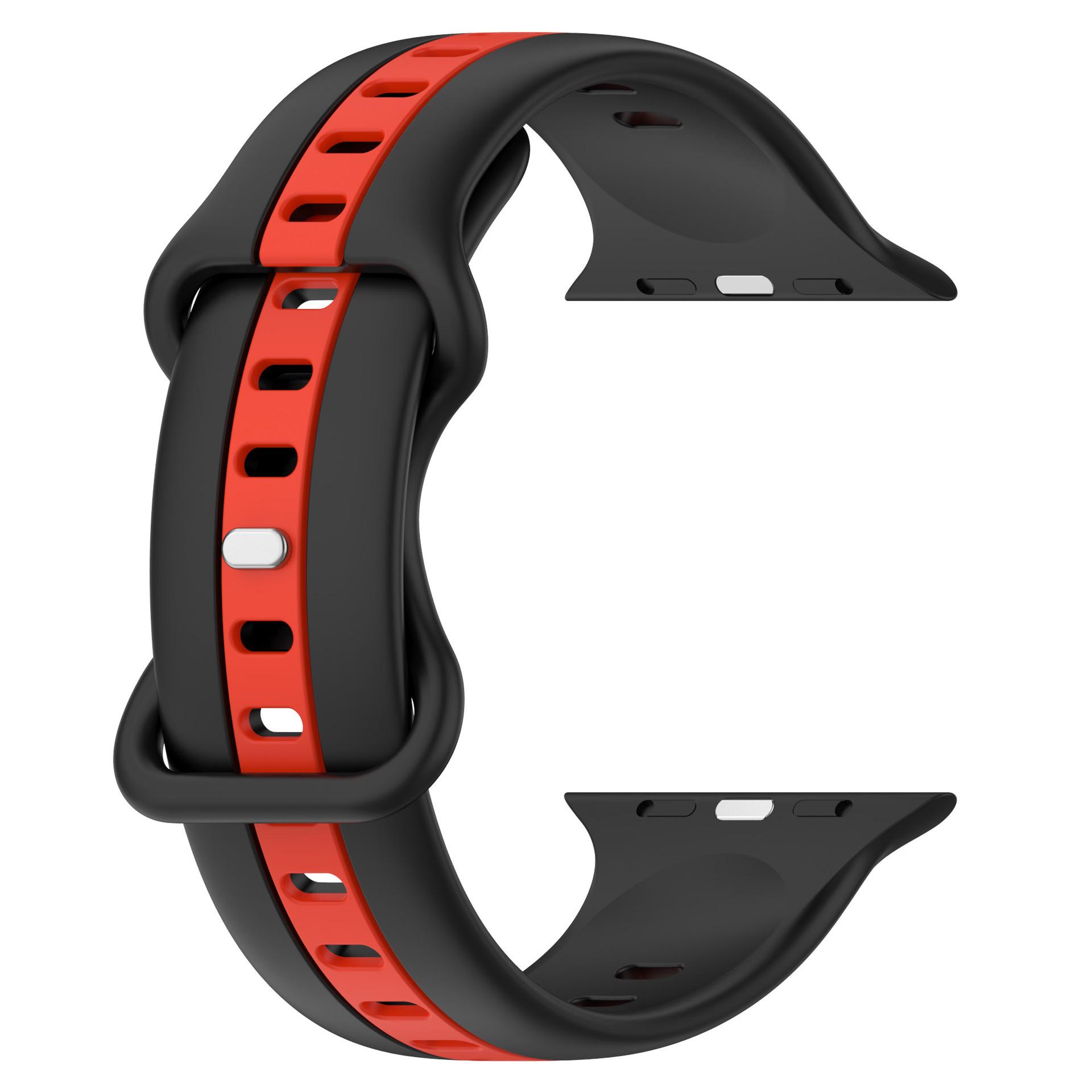 

KALEBOL Dual Color Silicone Strap for Apple Watch Series 10 9 8 7 SE 6 5 4 3 2 1 42mm 41mm 40mm 38mm Butterfly Buckle Watch Band Black Red