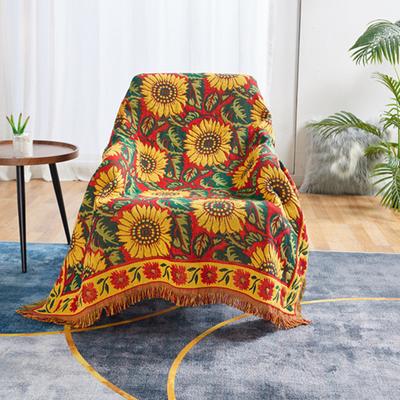 Coperta per divano in stile rurale, grande, con girasole rosso, copridivano, tessuto a copertura totale lavorato a maglia