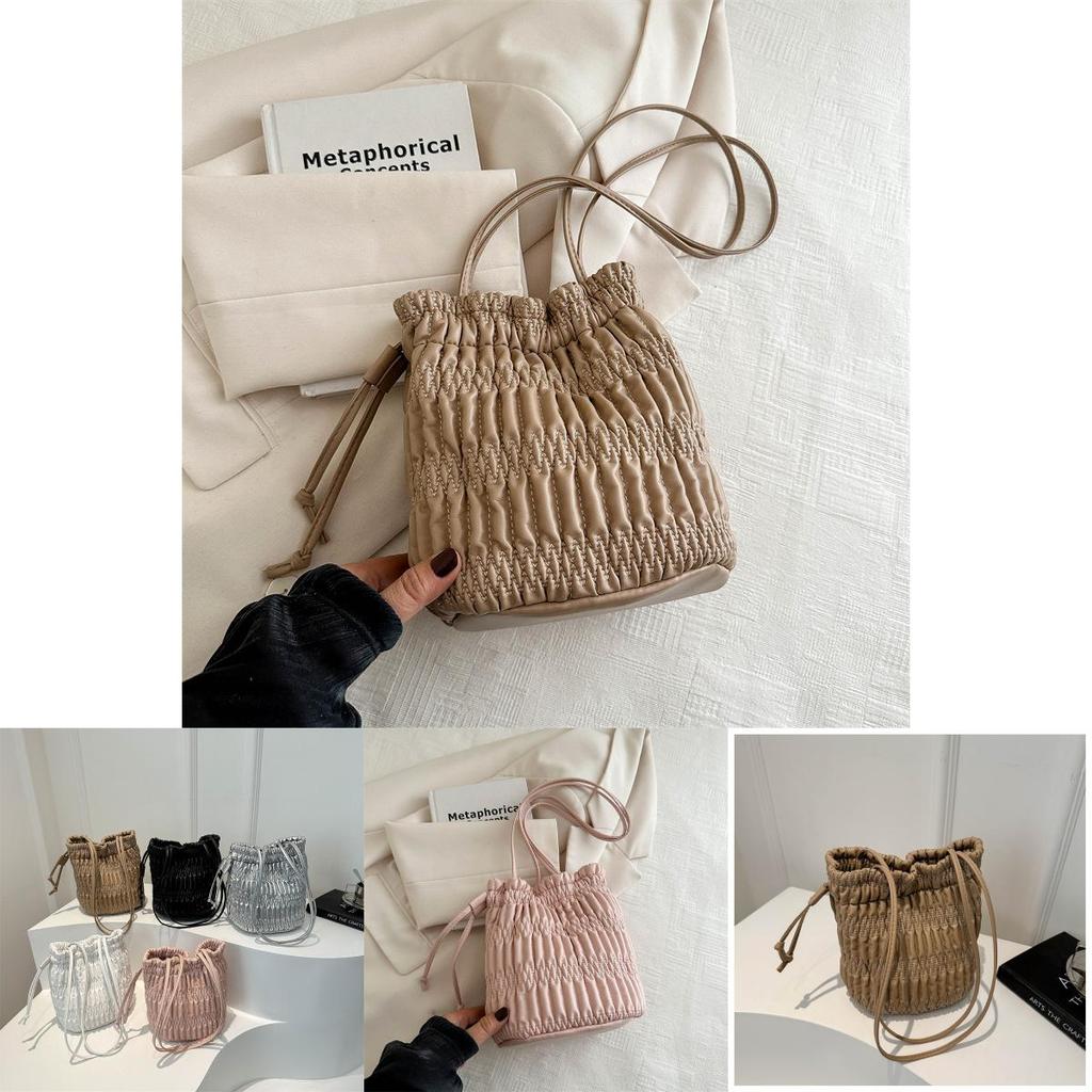 White Pink Silver Black Khaki Chic Street Style Pu Bucket Bag 2024 Summer Fashion Commuter Underarm Bag