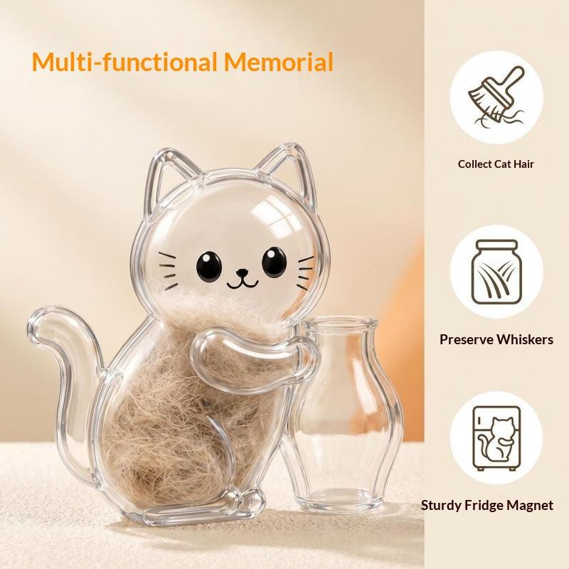 Transparent Acrylic Cat Shaped Pet Hair Storage Jar Cartoon Design Perfect For Cat Owners To Store Fur And Whiskers As Keepsake