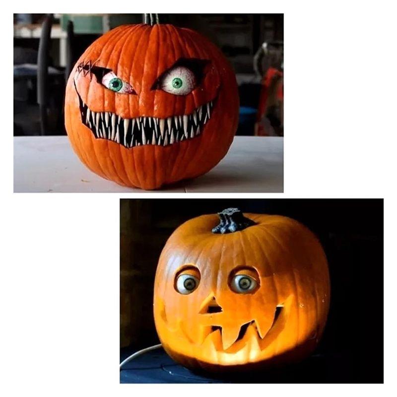 AEE4-Scary Halloween Pumpkin With Moving Eyes, Pumpkin Decorations,Halloween Artificial Pumpkins Decoration A Easy Install