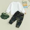 Toddler Autumn/Winter Letter Print Hoodie & Camouflage Pants Set