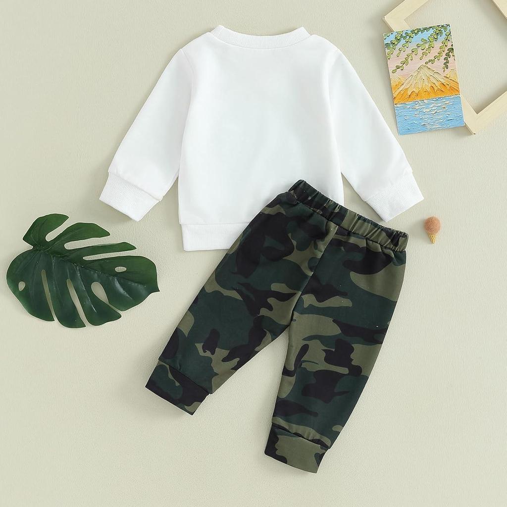 Toddler Autumn/Winter Letter Print Hoodie & Camouflage Pants Set