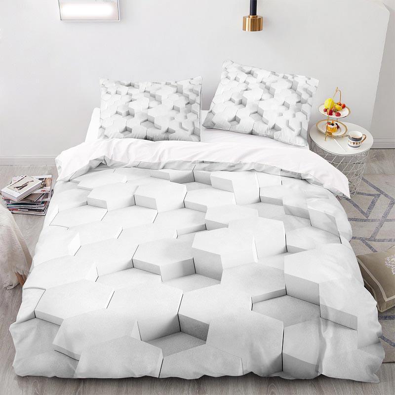 3D Printed Gray Geometric Pattern Duvet Cover Set King Queen Twin Full Size Polyester Comforter Cover for Kids Teen Bedding Set