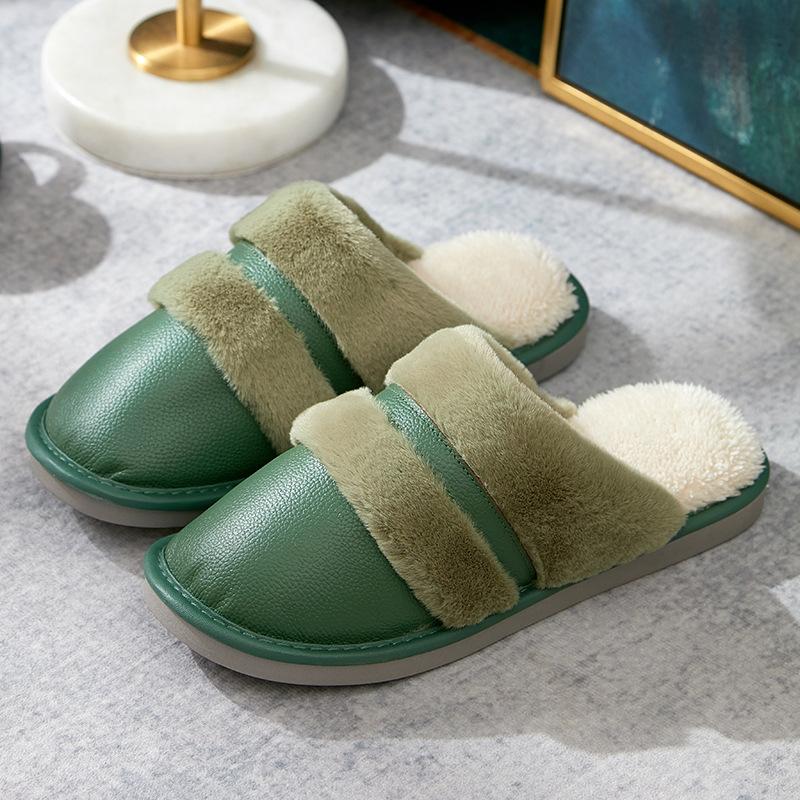 Fashion Warm Men Shoes Indoor Winter Pu Leather Slippers Suede Plush Velvet Shoes for Men Warm Home Slippers 2024 Non Slip Male Slipper