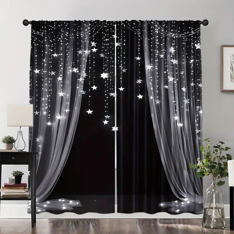 Star-Printed Curtains, Christmas Decorations, Bedroom And Living Room, Home Decoration, Room Decoration