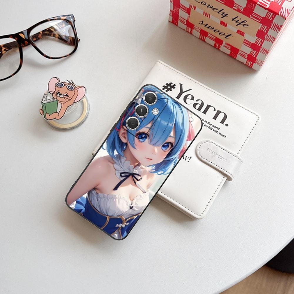 Re Zero Rem Girl Mobile Cell Phone Case for Samsung Galaxy S24 S23 S22 S21 S20 S10 S9 Plus FE Ultra Lite Black Phone Cover Shell