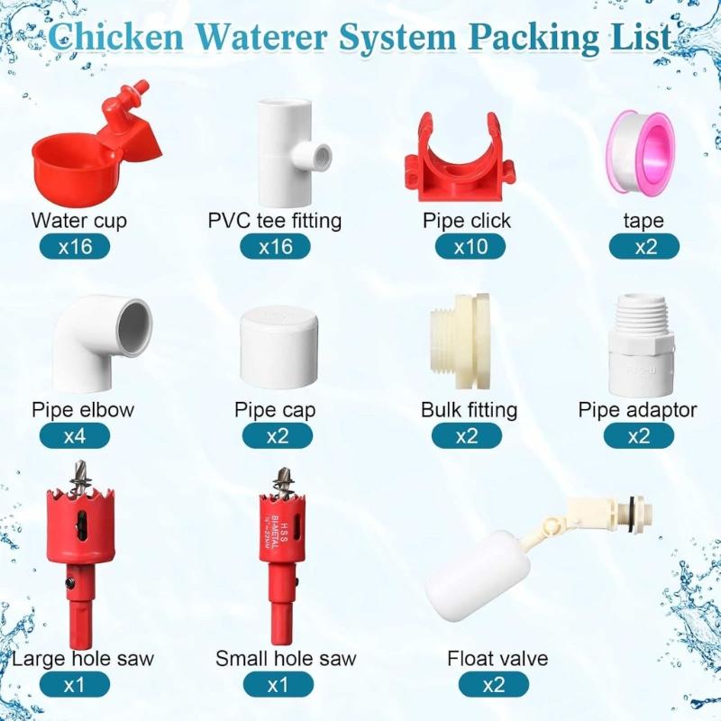 Full Chicken Watering System With 16 Cups Stable Construction And Easy Assembly For Poultry