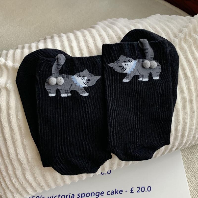 

Милые носки с яйцами кошек, смешные теплые носки до середины икры для женщин, 3D дизайн кошек, зимние уютные носки one size чёрный