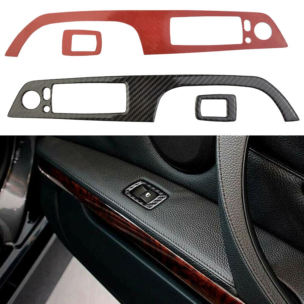 2 Pcs Auto Real Carbon Fiber Door Casement Lift Switch Covers Stickers For BMW 3 Series E92 Coupe Door Window Switch Trim