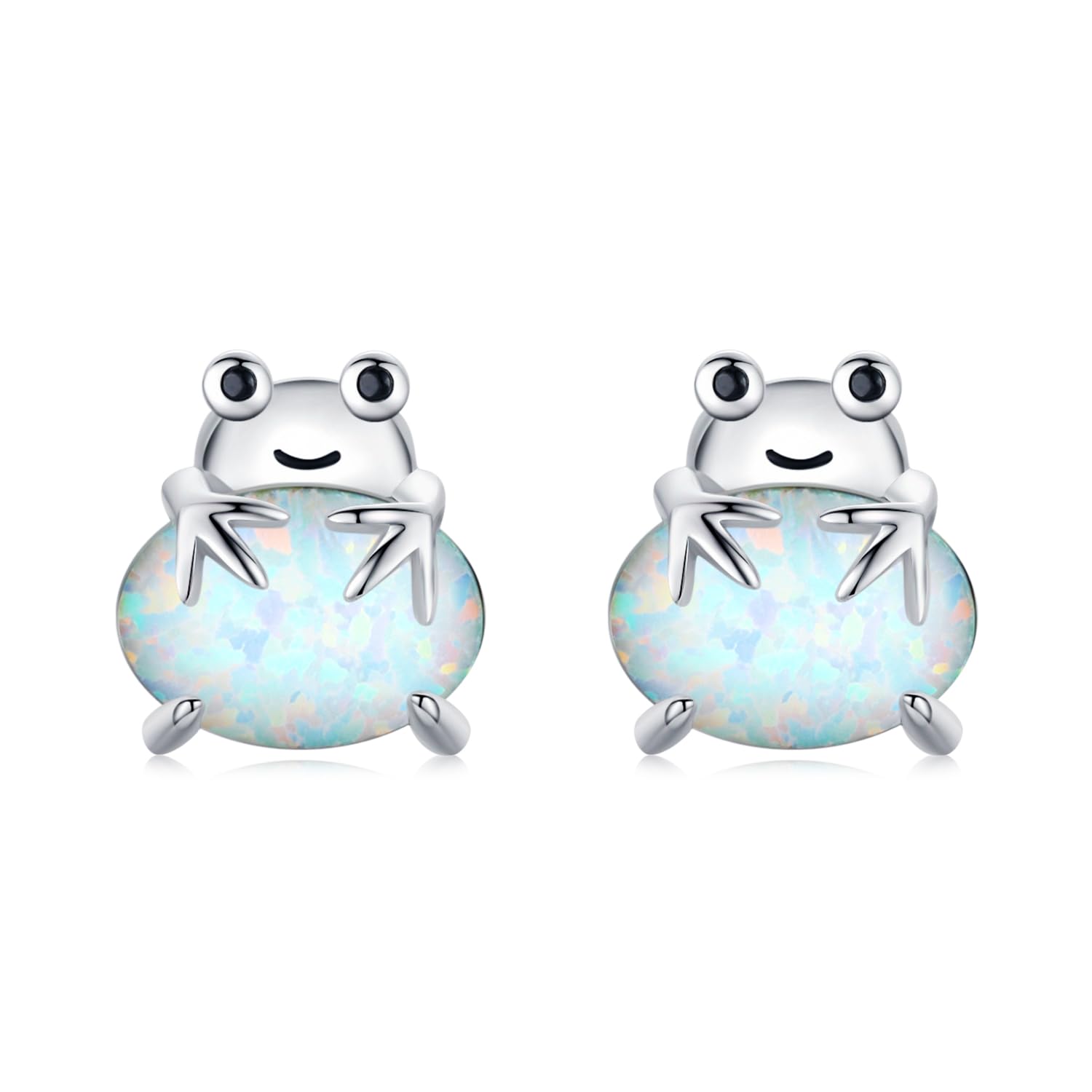 

StoryMidir Frog Earrings Opal Cute Animal Earrings Cattail Silver 925 Hypoallergenic Stud Earrings Frog Earrings Cute Earrings Frog White Opal Animal