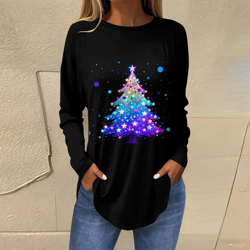 Dames Losse Comfortabele Casual Mode V-Hals Kerstprint Lange Mouw Hoodie