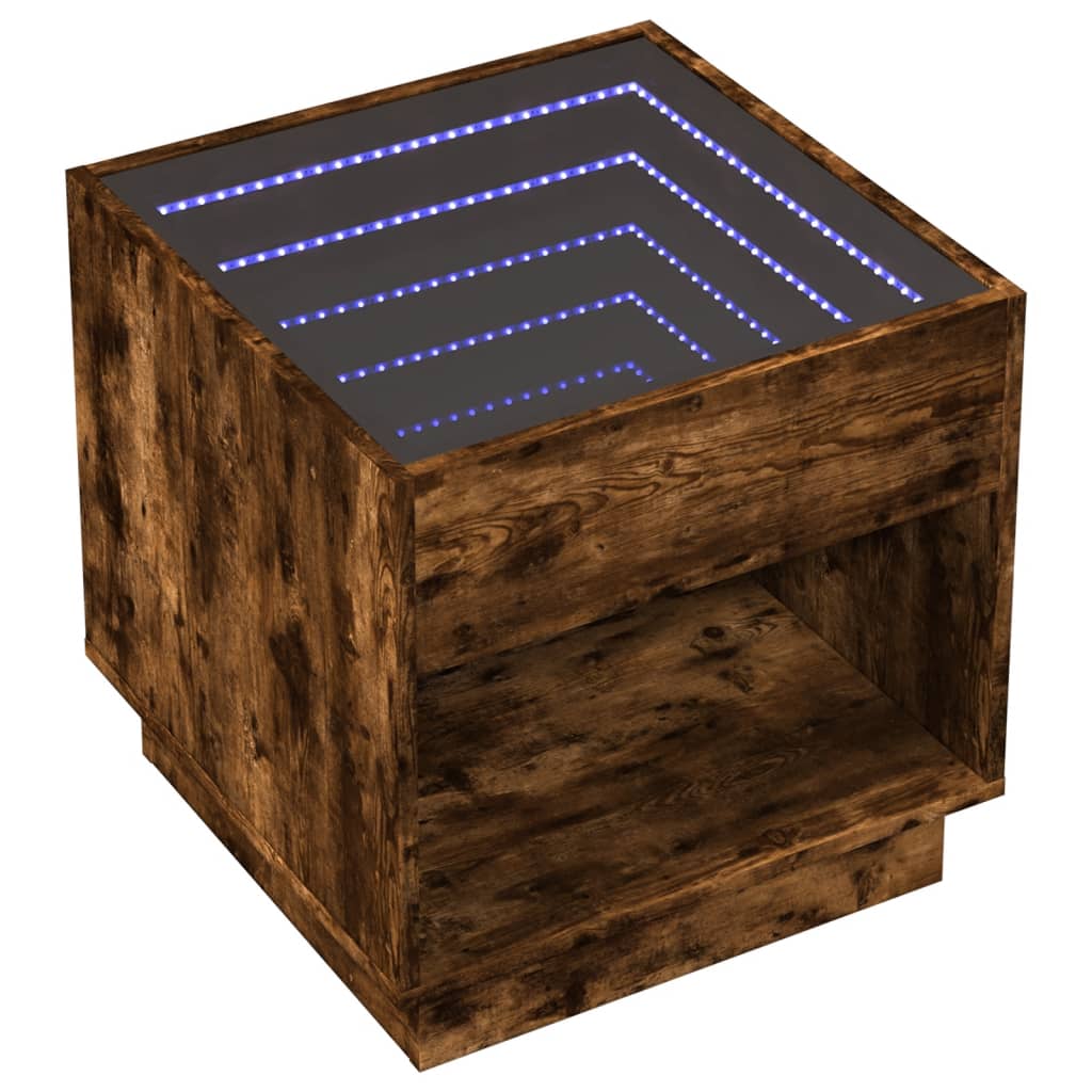 Vidaxl Stolik Nocny Z Led Infinity, Przydymiony Dąb, 50X50X50 Cm