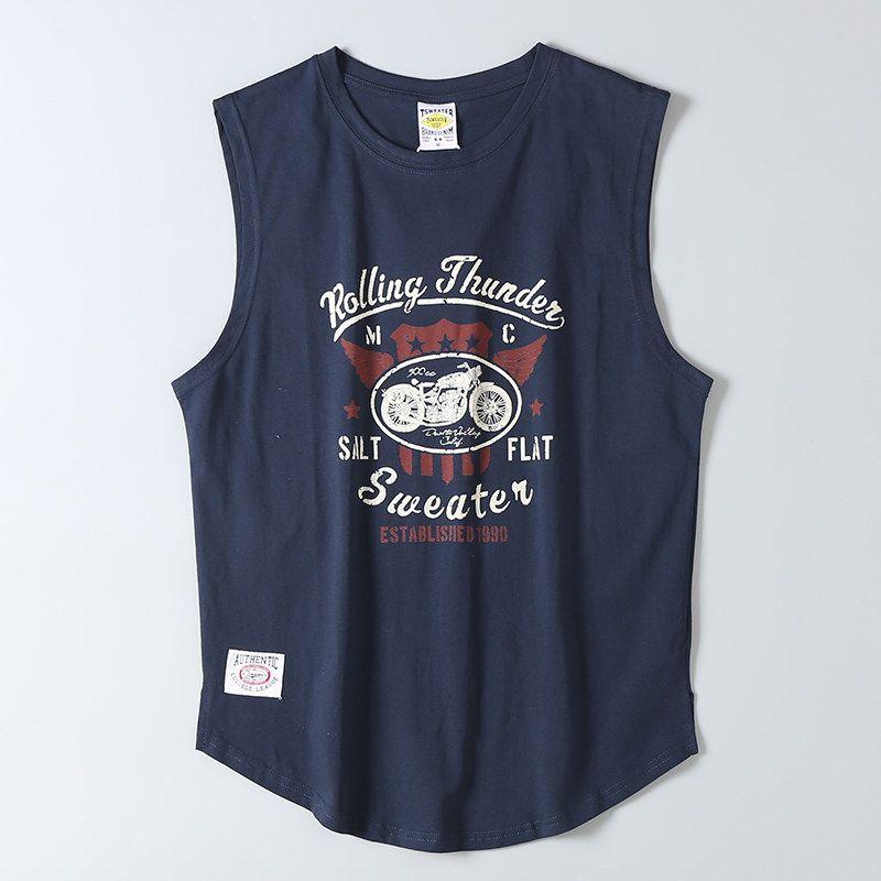 Excess Export Surplus Stock Versatile Pure Cotton Round Neck Tank Top Men s Fashion Trendy Brand Sports Casual Sleeveless T-Shirt Royal Blue M