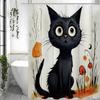 Cute Cartoon Black Cat Shower Curtain, Bathroom Decorative Shower Curtain, Waterproof Shower Curtain with Hooks