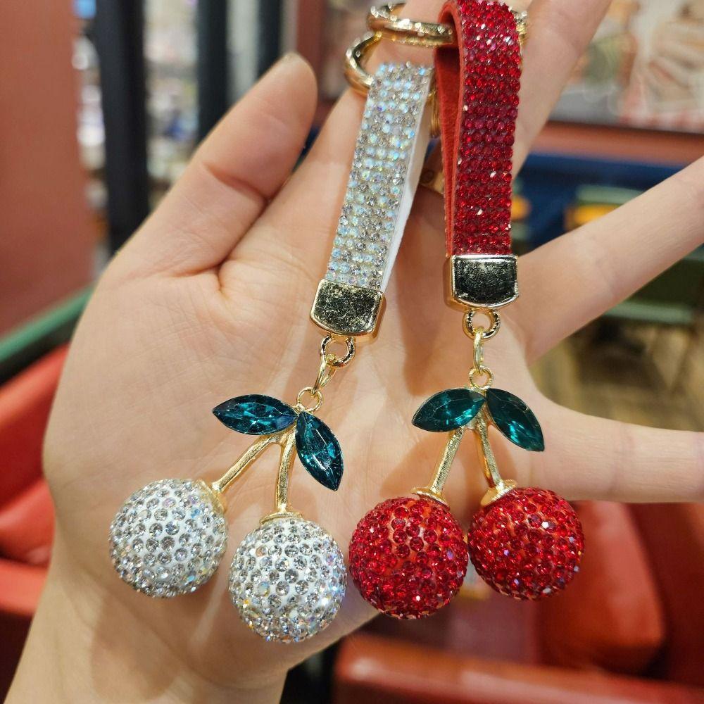 Hochwertiger Kristallkirschen-Anhänger Blingbling Strass Schlüsselanhänger für Auto Modischer Taschenanhänger Damen