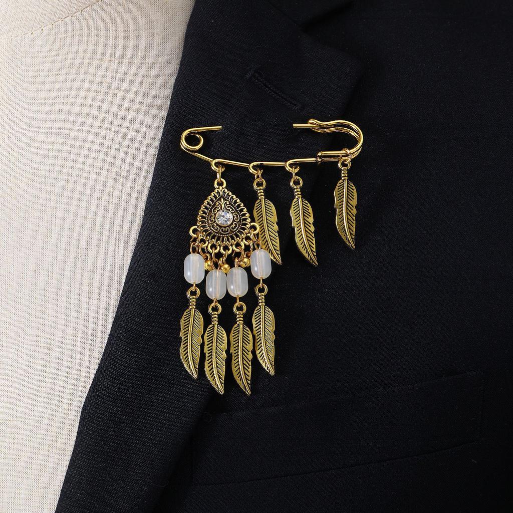 Bohemian Rhinestone Flower Tassel Brooch for Women - Exotic Style Suit Coat Pin