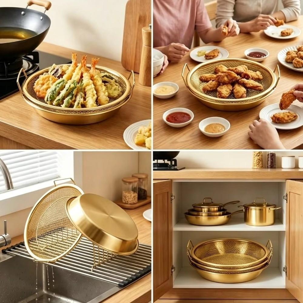 Heat-Resistant Kitchen Frying Strainer Metal Mesh Frying Rack Oil Strainer Drain Basket Household