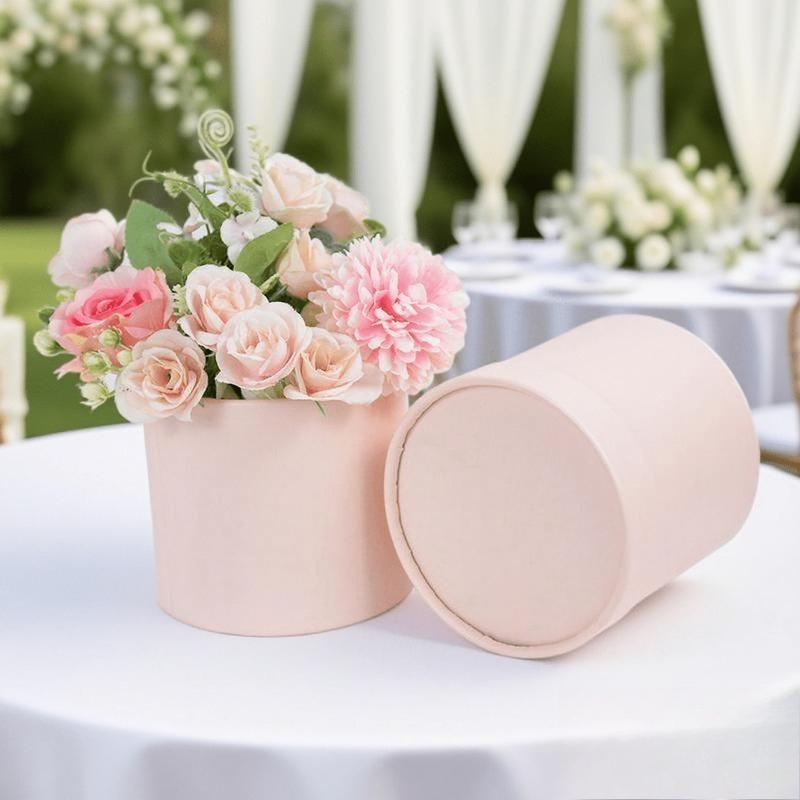 7 Round Flower-Themed Gift Boxes | Elegant Pink Paper Tubes | Includes Cardboard Decorative Clasps | No Assembly Required | Exquisite Gift Packaging