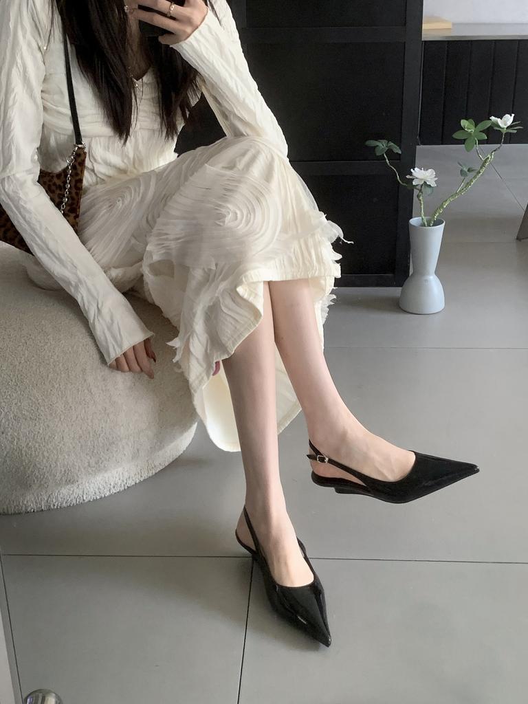 2025 spring new pointed wedge heel short heel European and American fashion bag head women's shoes