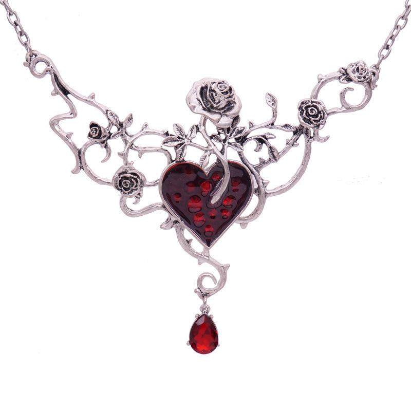 "Roses feed on the heart" New Style Gothic Punk Red Necklace Halloween Rose Necklace