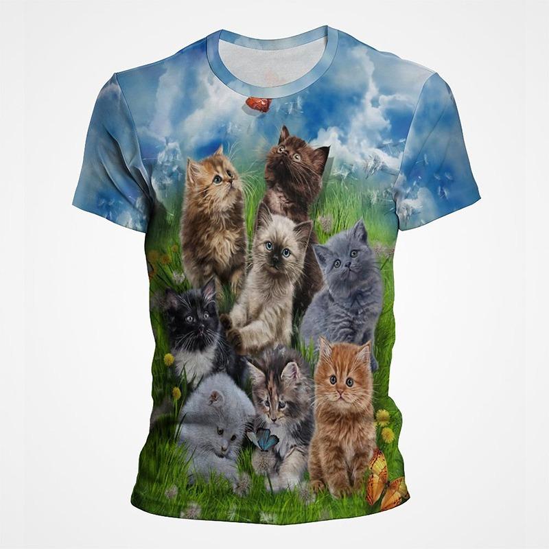 3d Print Colorful Funny Cat Animal Graphic T Shirts Men Summer Short Sleeve Mens Tee Tops Fashion Casual Plus Size Streetwear